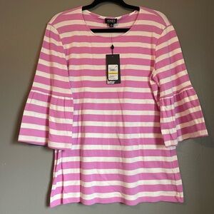 NWT Jones New York Sz Med Women’s Bell Short Sleeve Pink White Striped Top $59